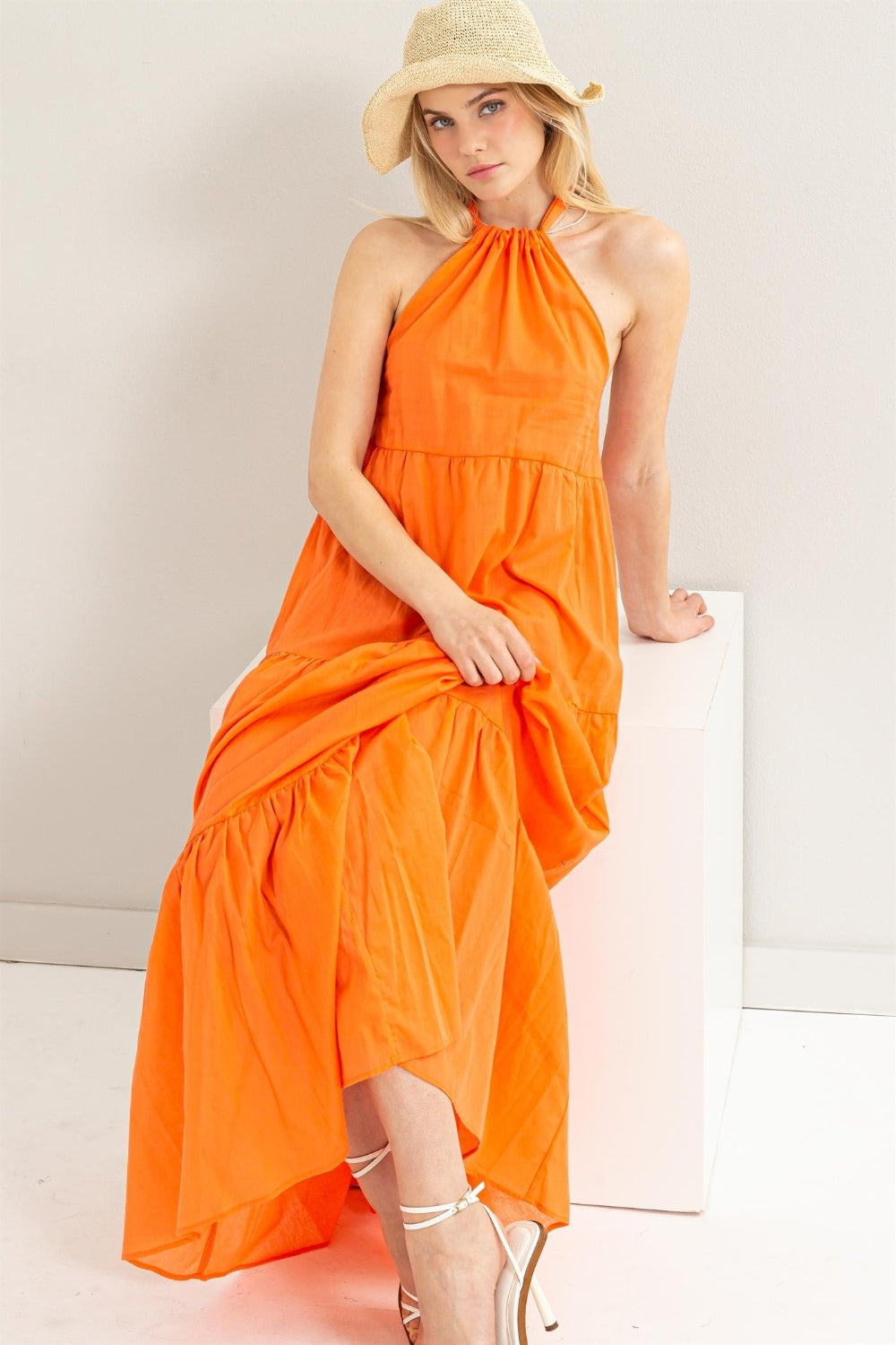 HYFVE Halter Neck Cover Up Maxi Dress Sunset and Swim Orange S 