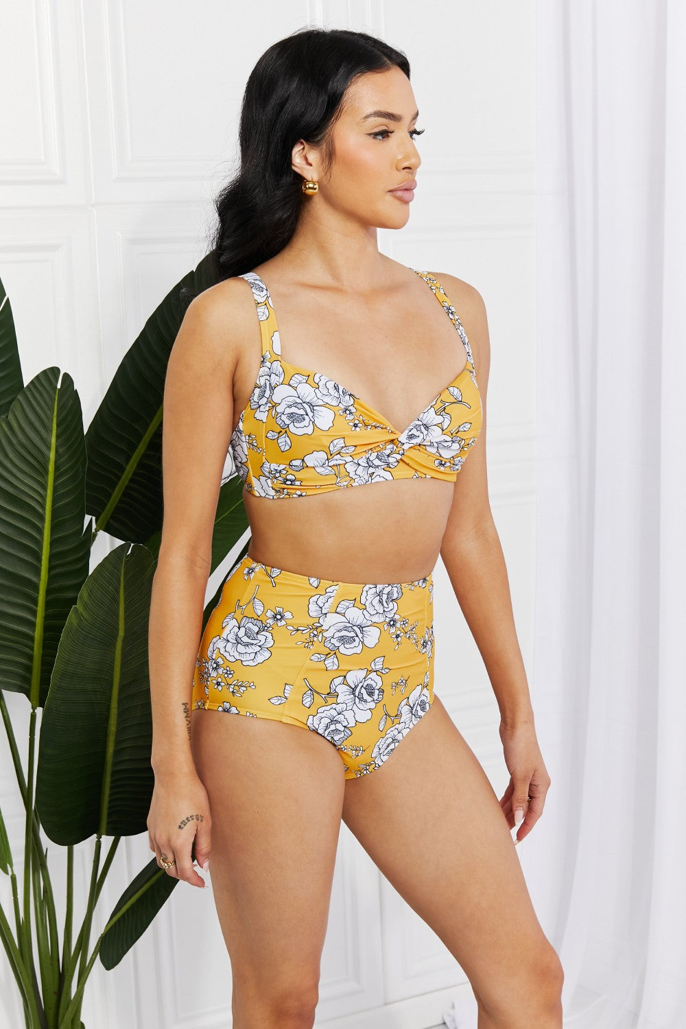 Marina West Swim Take A Dip Twist High-Rise Bikini in Mustard Sunset and Swim   