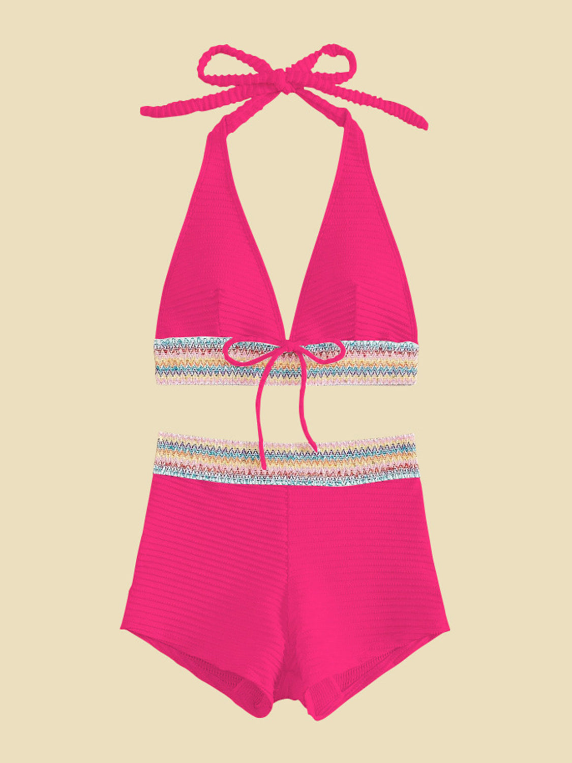 Sunset Vacation  Backless Textured Halter Neck Two-Piece Swim Set Sunset and Swim   