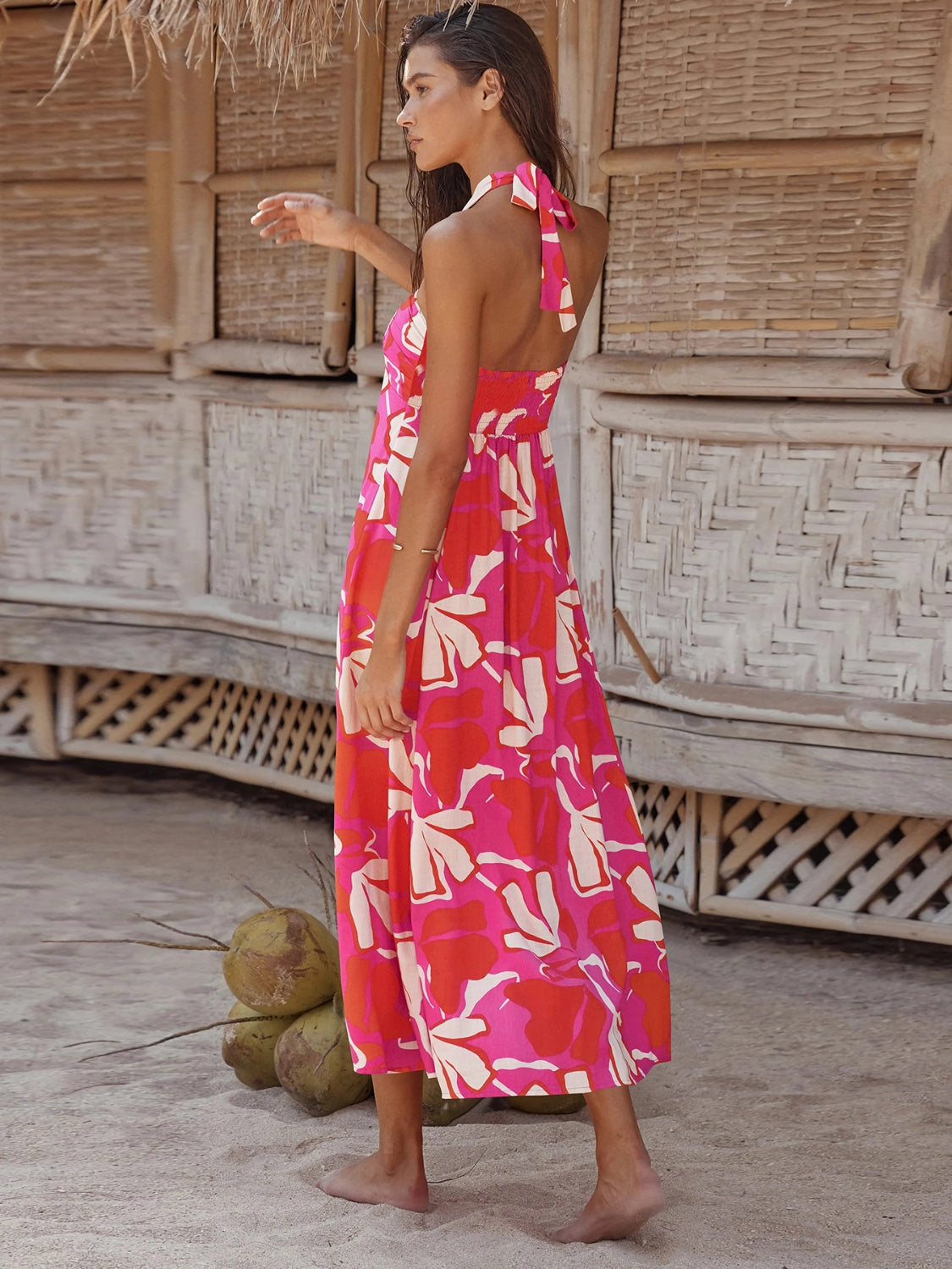 Sunset and Swim  Printed Halter Neck Midi Cami Dress Sunset and Swim   