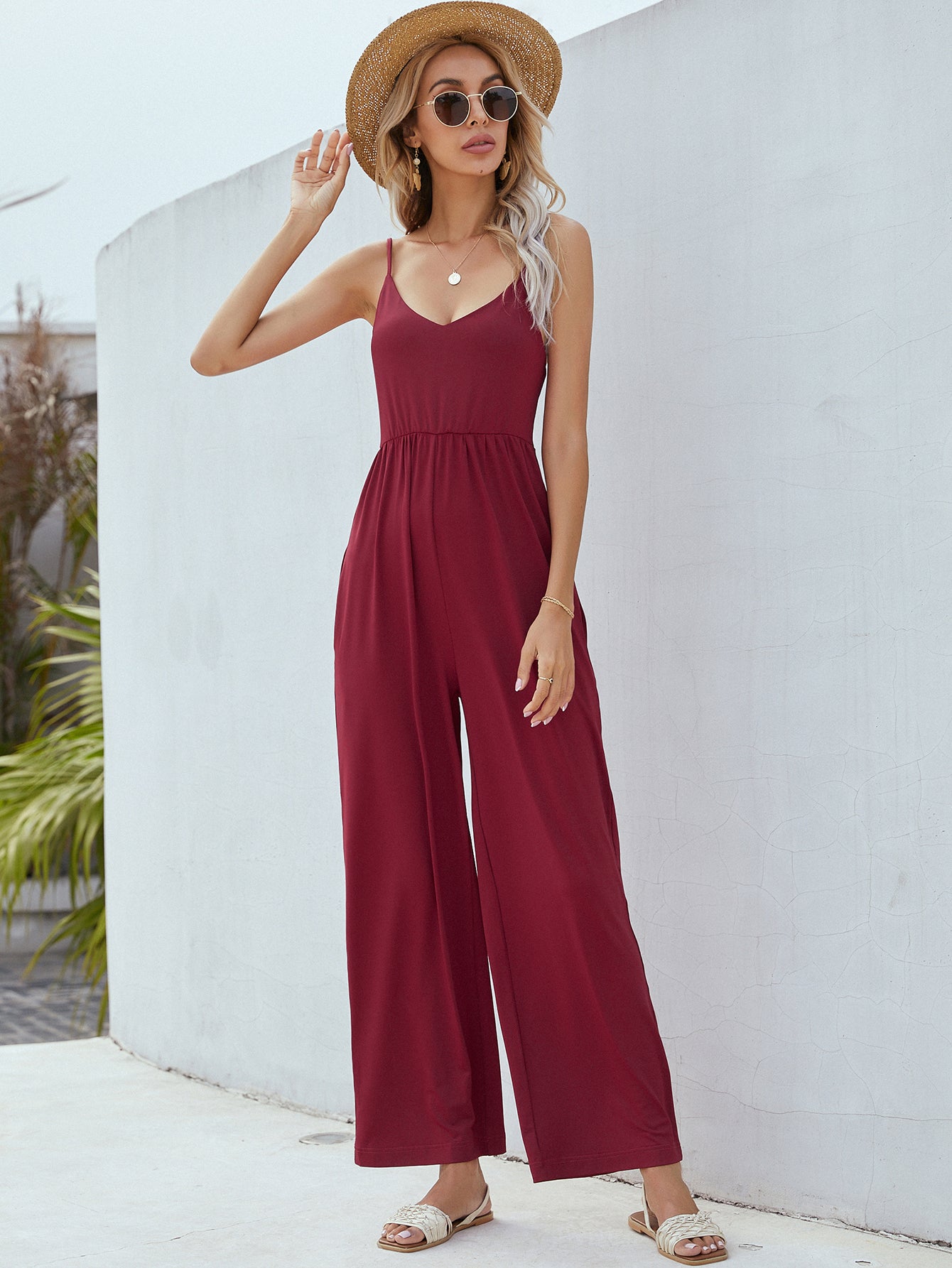 Sunset and Swim Adjustable Spaghetti Strap Jumpsuit with Pockets Sunset and Swim   