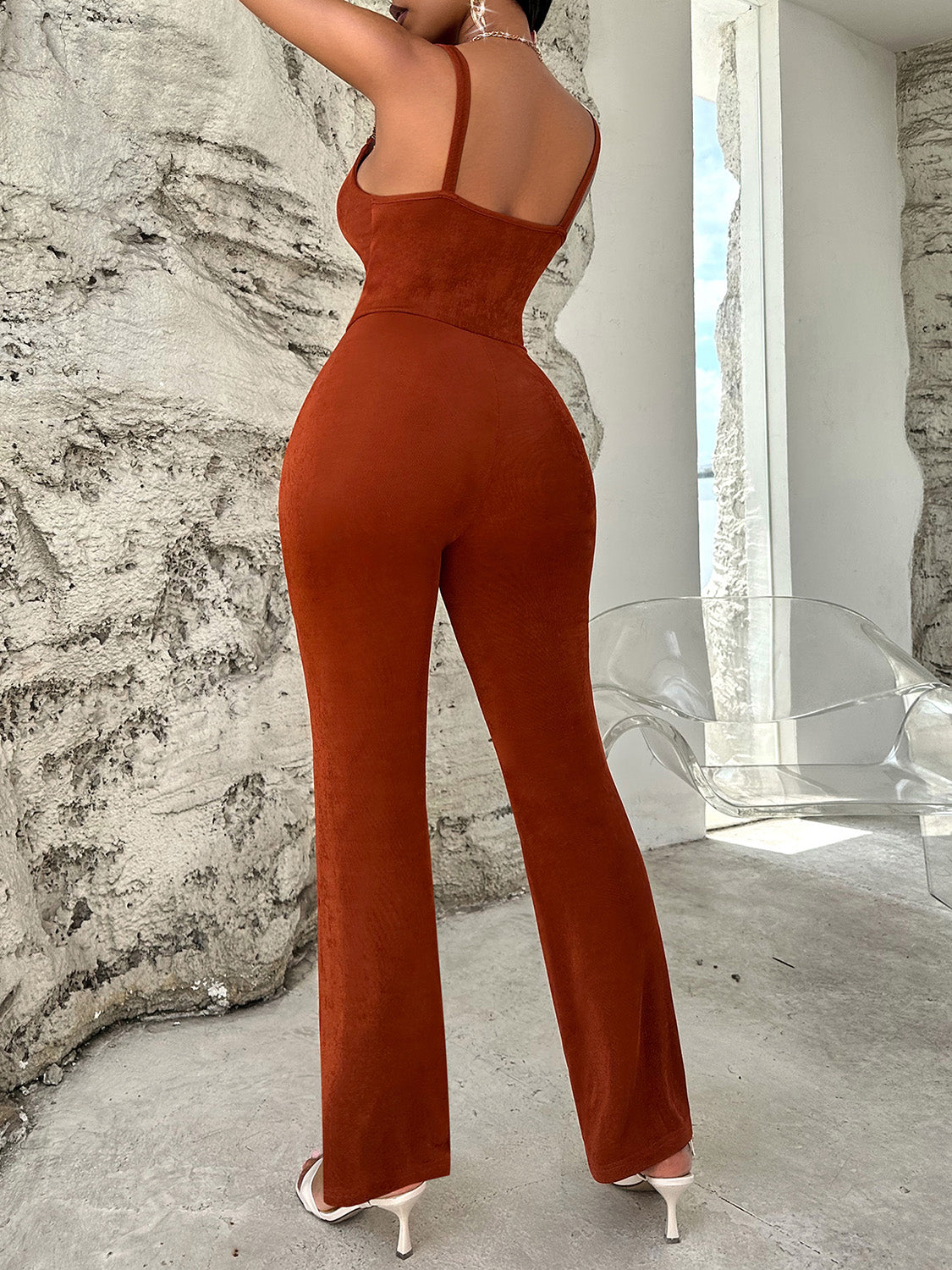 Cowl Neck Sleeveless Jumpsuit Sunset and Swim   