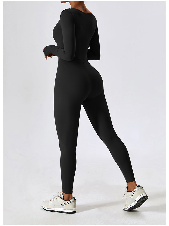 Square Neck Long Sleeve Sports Jumpsuit Sunset and Swim   