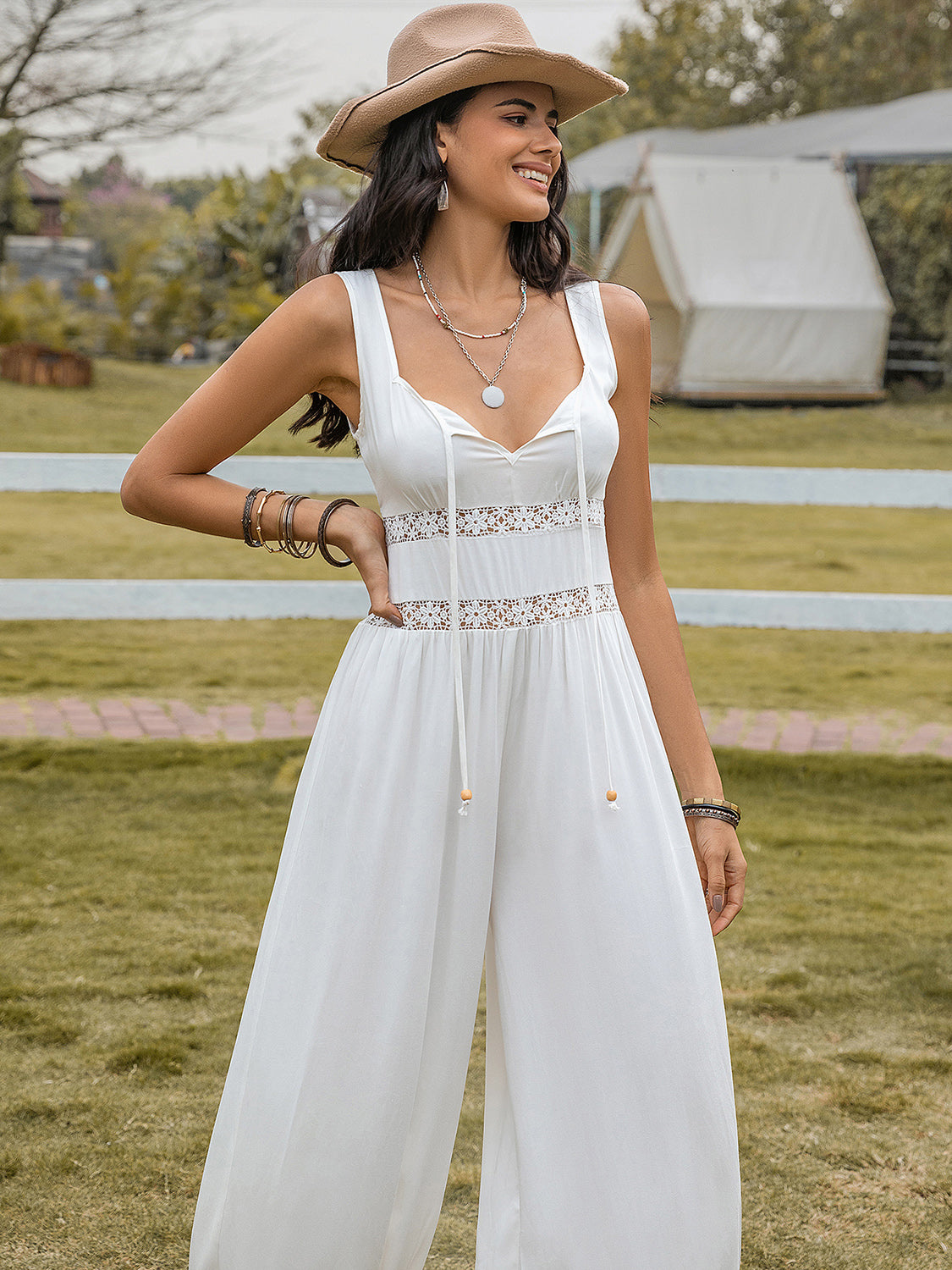 Backless Wide Strap Wide Leg Jumpsuit Sunset and Swim   