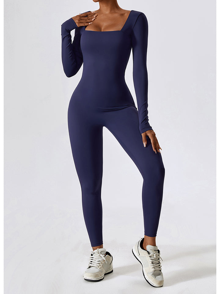 Square Neck Long Sleeve Sports Jumpsuit Sunset and Swim   