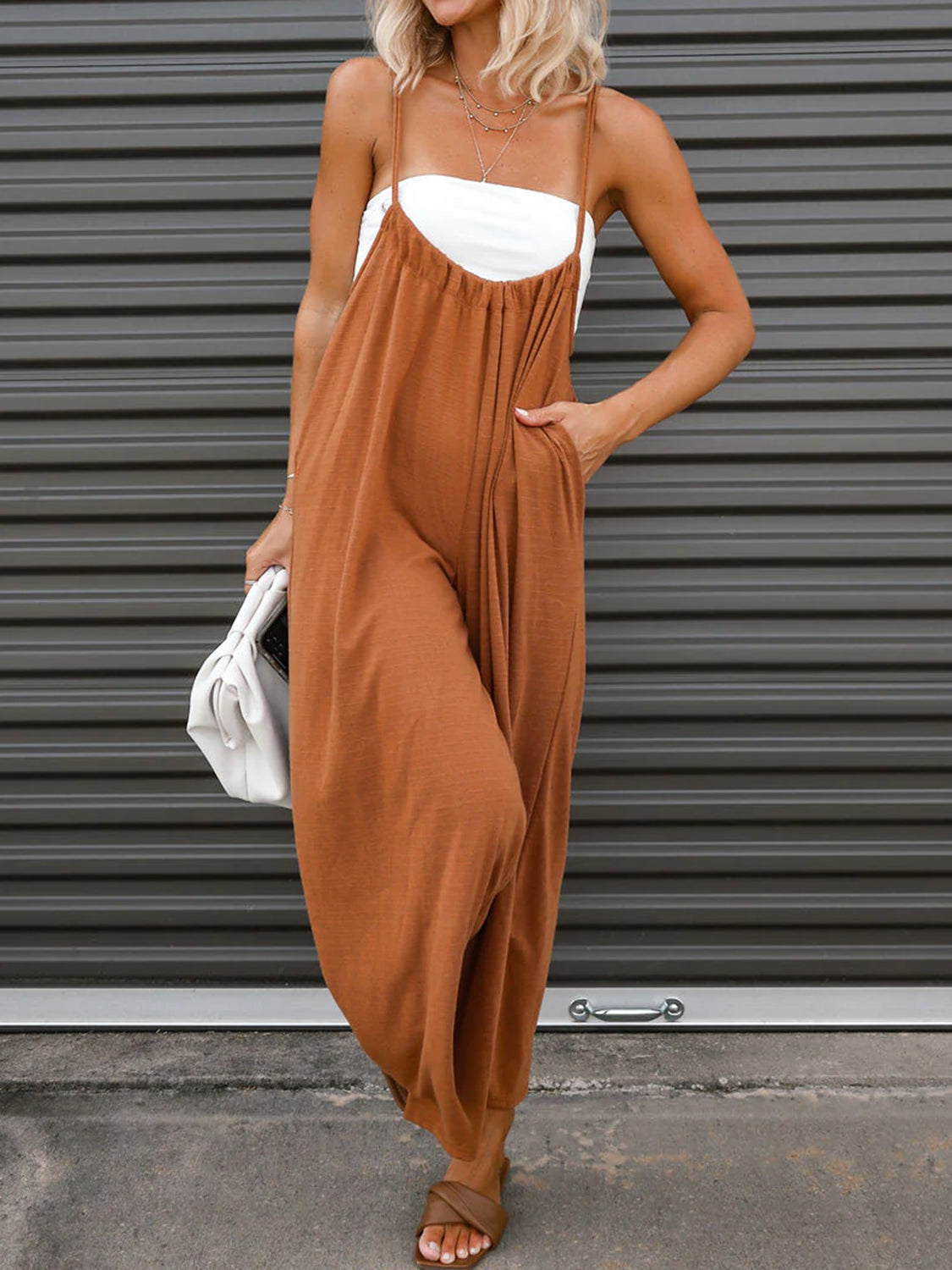 Sunset and Swim  Ruched Spaghetti Strap Jumpsuit Sunset and Swim   