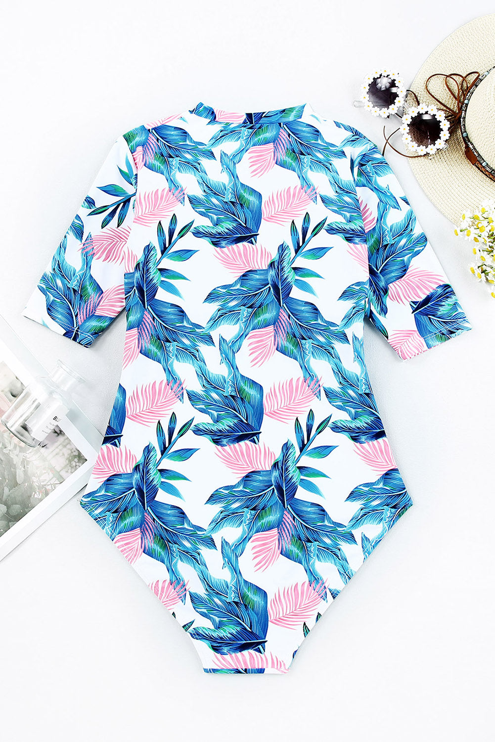 Printed Notched Half Sleeve One-Piece Swimwear Sunset and Swim   