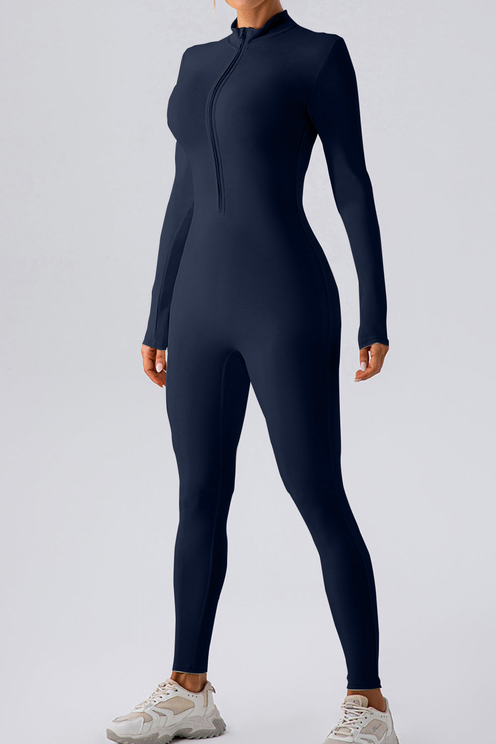 Half Zip Mock Neck Active Jumpsuit Sunset and Swim Navy S 