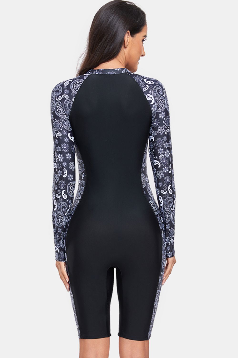 Printed Half Zip Long Sleeve One-Piece Swimwear Sunset and Swim   