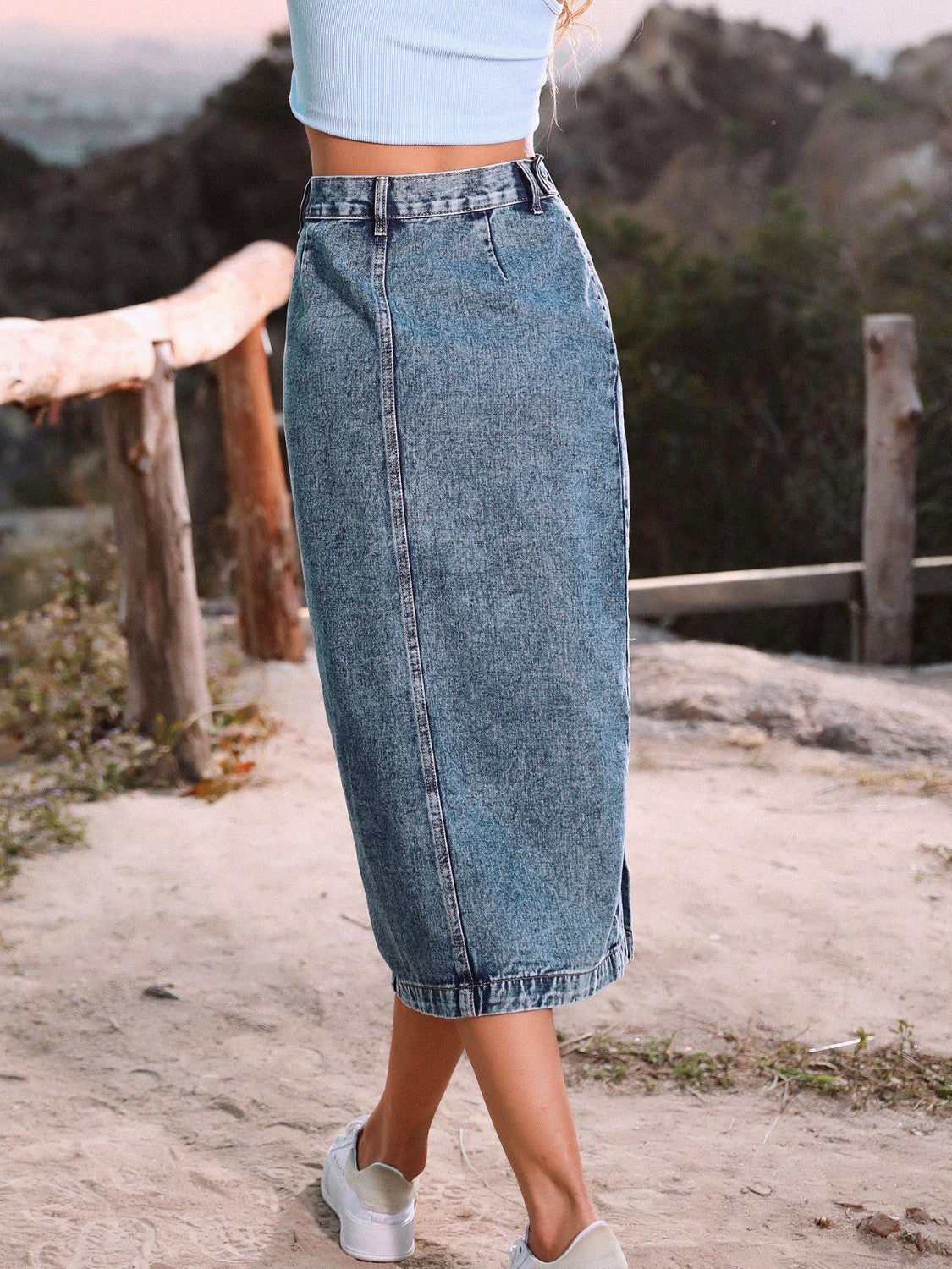 Button Down Denim Skirt  Sunset and Swim   