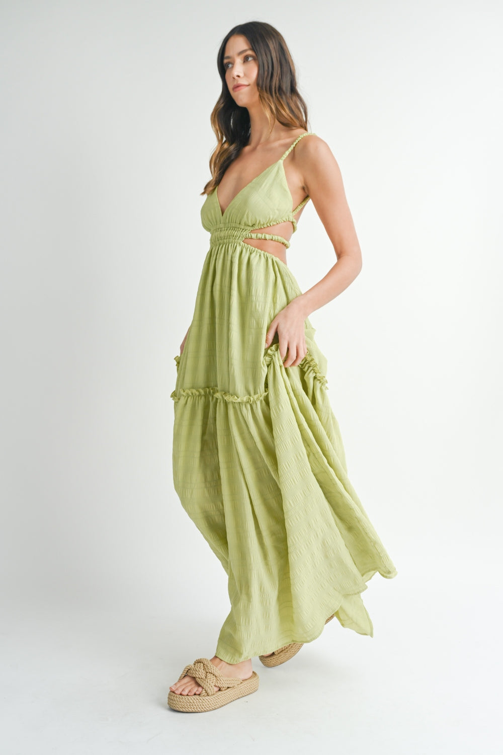 Sunset Vacation Cutout Waist Backless Maxi Dress Sunset and Swim   