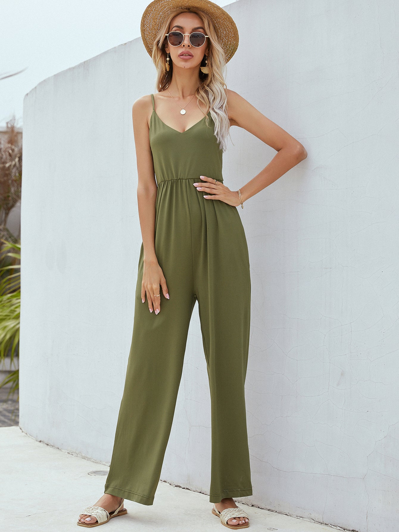 Sunset and Swim Adjustable Spaghetti Strap Jumpsuit with Pockets Sunset and Swim   