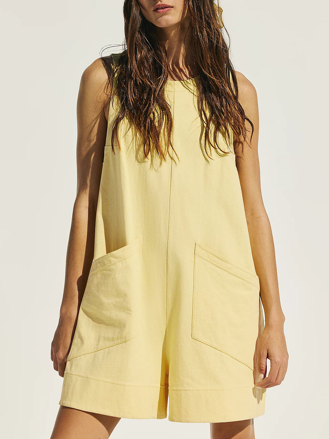 Round Neck Sleeveless Romper with Pockets Sunset and Swim   