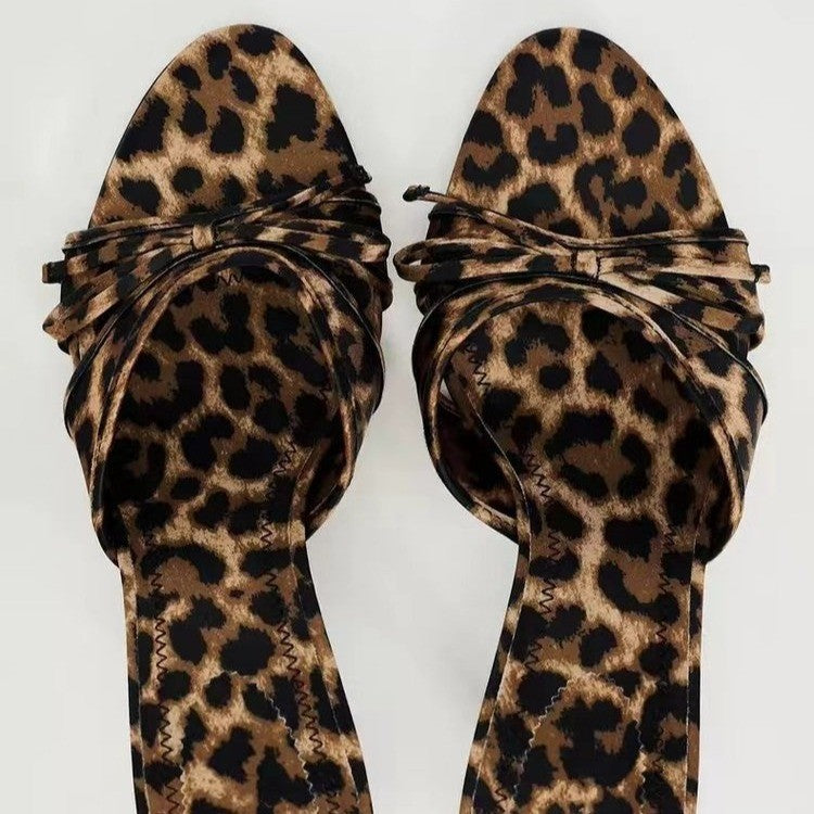 Bow Leopard Kitten Heel Sandals Sunset and Swim   