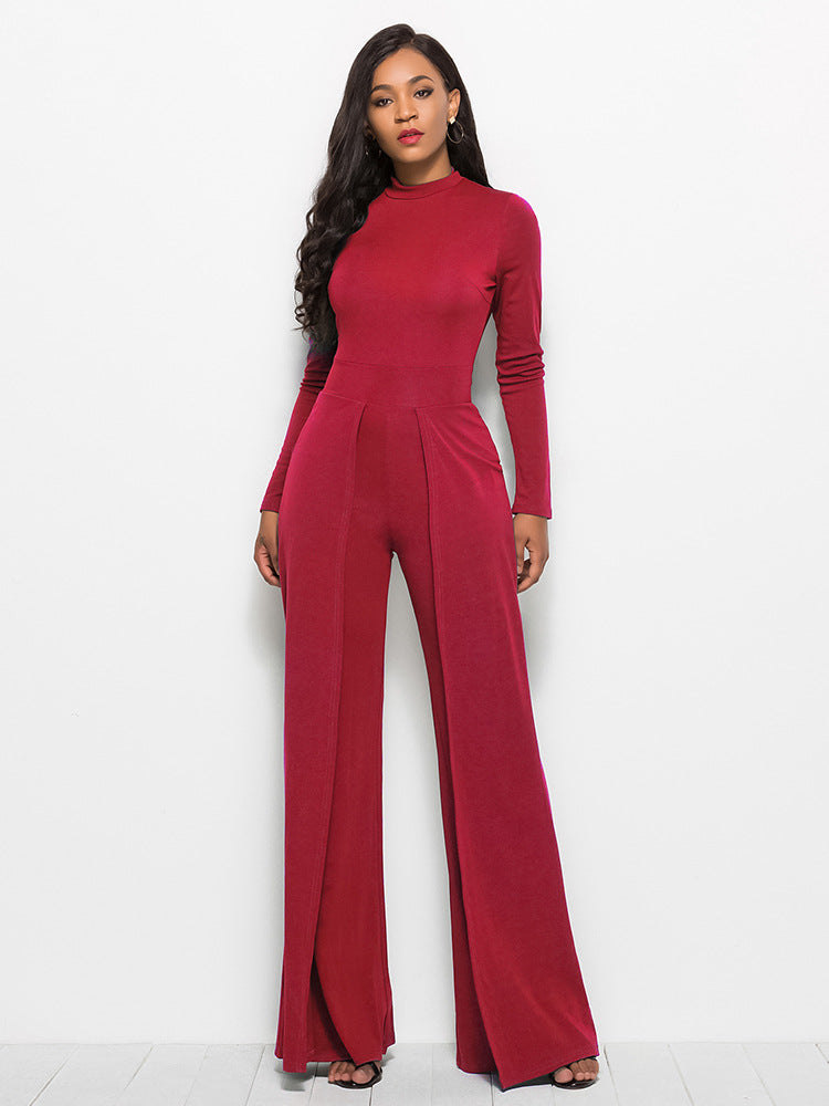 Sunset and Swim Long Sleeve Mock Neck Wide Leg Jumpsuit Sunset and Swim Red L 