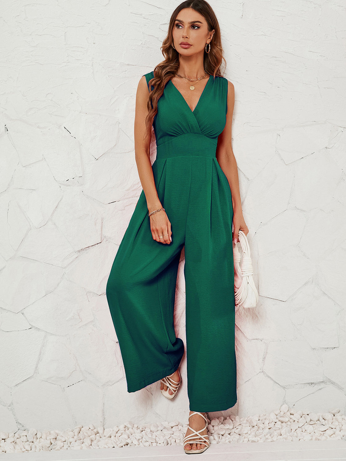 Sunset and Swim  Surplice Wide Strap Jumpsuit with Pockets Sunset and Swim   