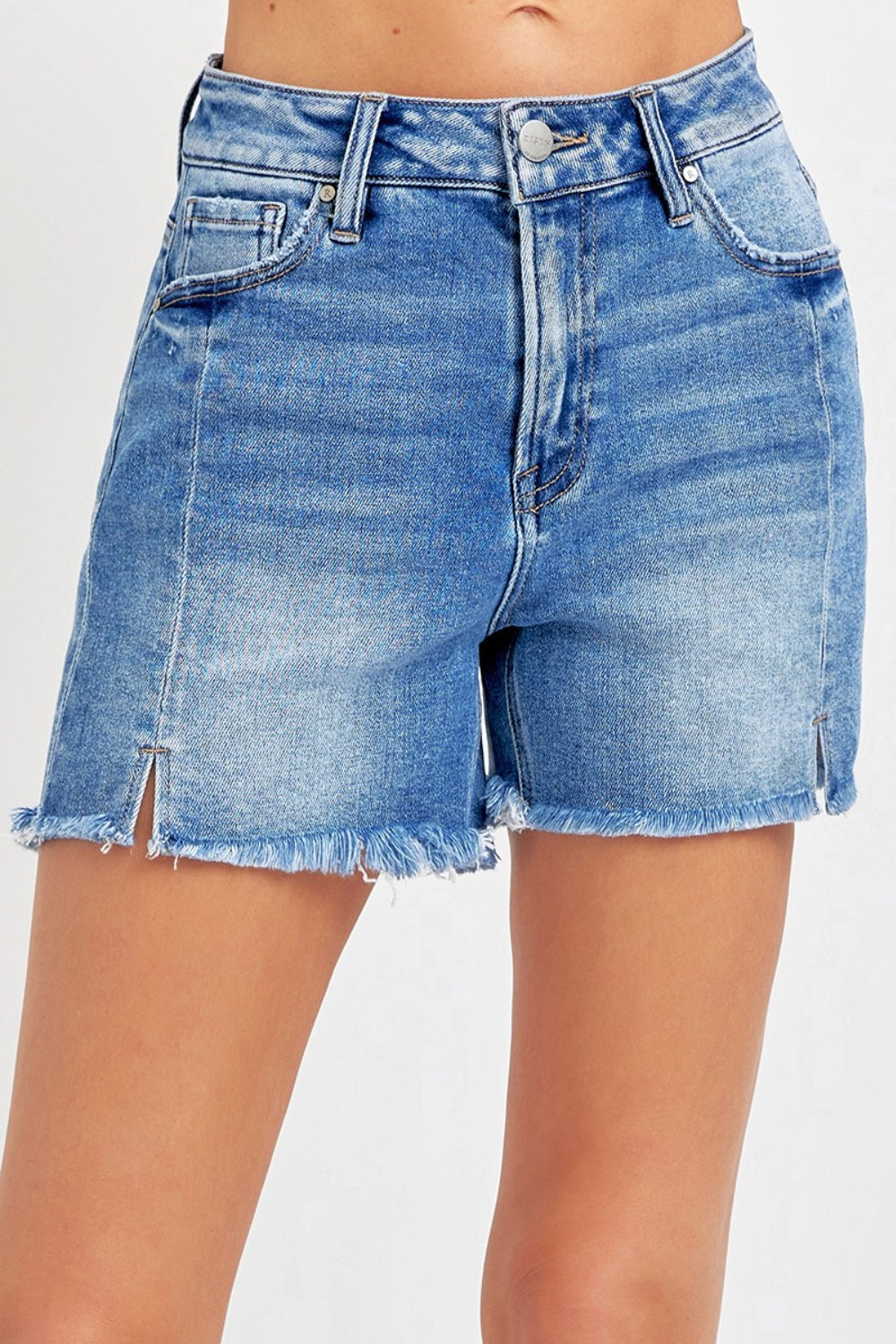 RISEN Front Slit Raw Hem Denim Shorts Sunset and Swim Medium S 