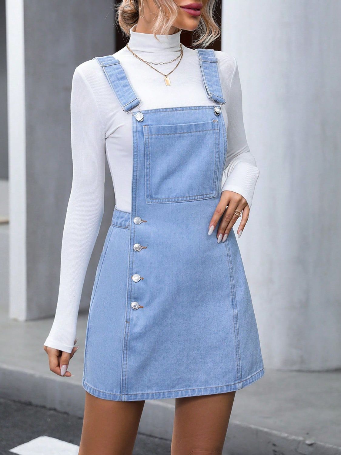 Wide Strap Denim Overall Dress Sunset and Swim   