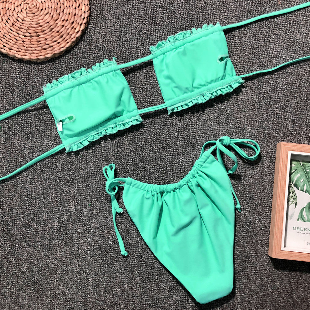 Frill Trim Ruched Bikini Set Sunset and Swim   