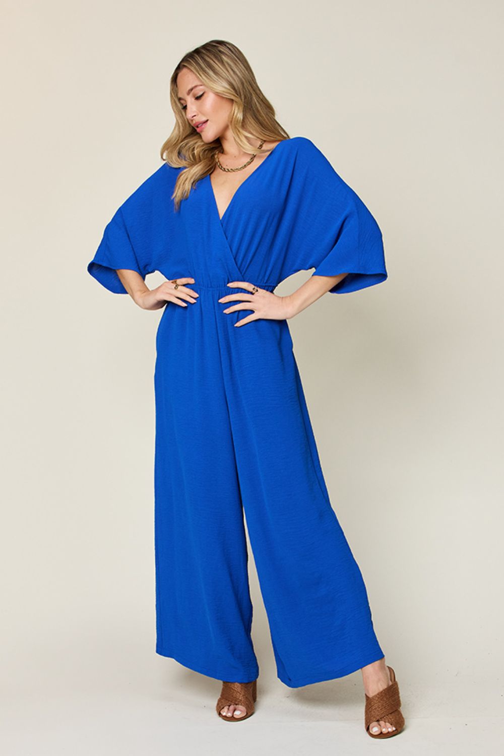 Sunset and Swim  Plus Size Half Sleeve Wide Leg Jumpsuit Sunset and Swim Royal  Blue S 