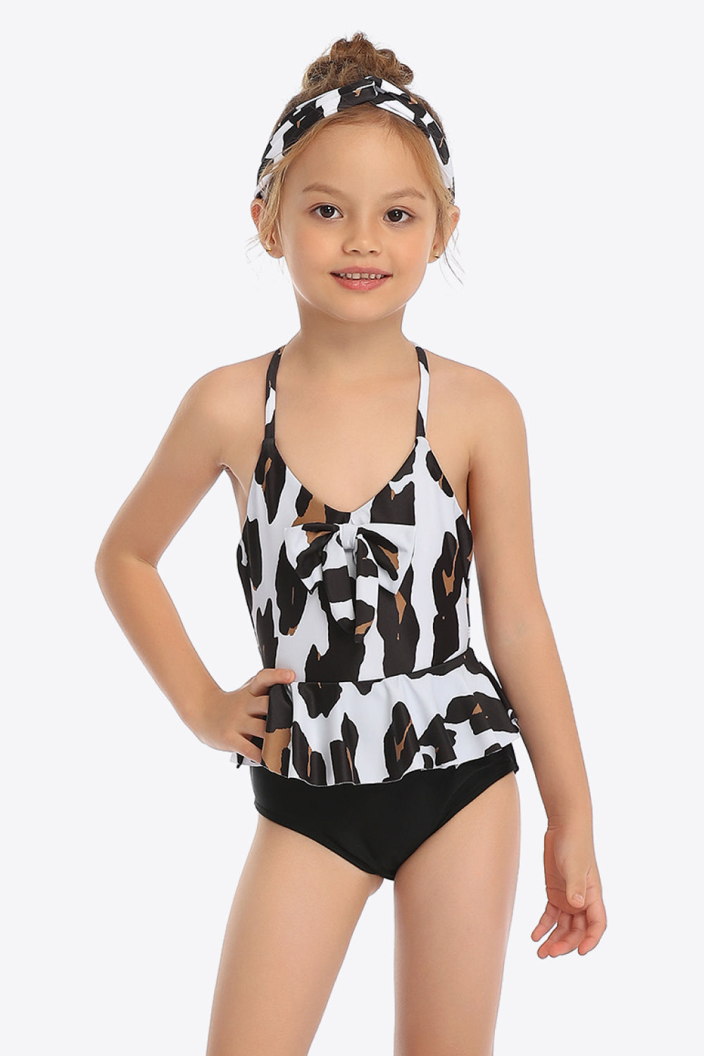 Sunset Vacation  Printed Bow Detail Ruffled One-Piece Swimsuit I Kids Swimwear  Sunset and Swim Cow 4T 