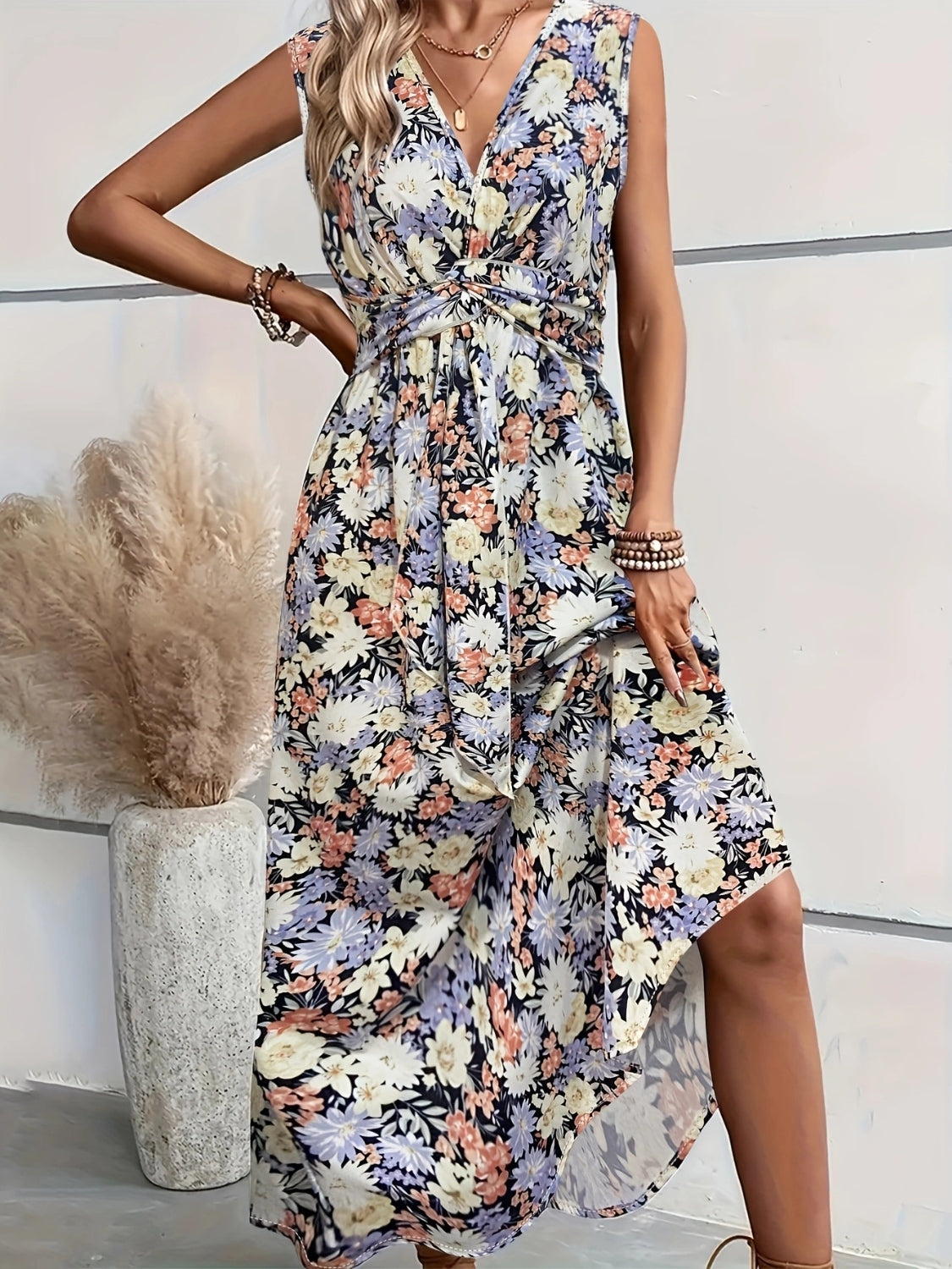 Sunset Vacation Floral Sleeveless Midi Dress Sunset and Swim Floral S 