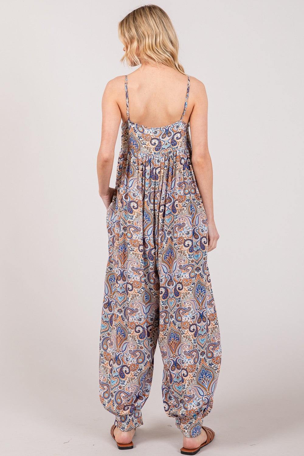 SAGE + FIG Plus Size Multi Paisley Print Sleeveless Jumpsuit Sunset and Swim   