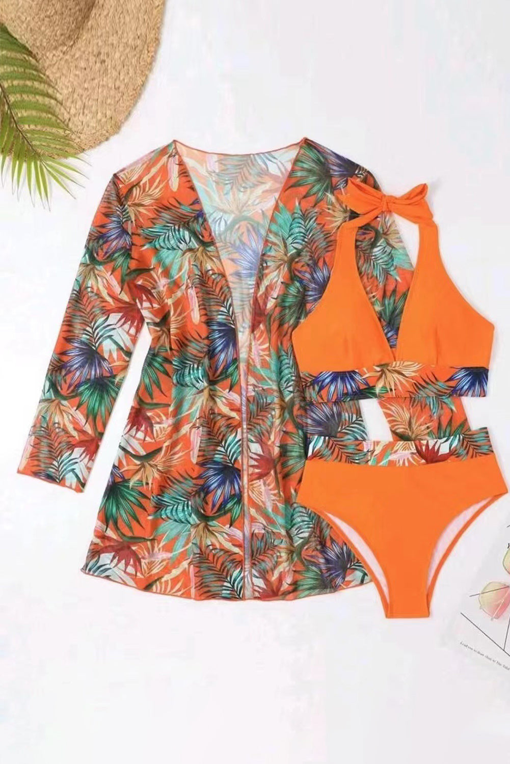 Printed Halter Neck Three-Piece Swim Set Sunset and Swim   