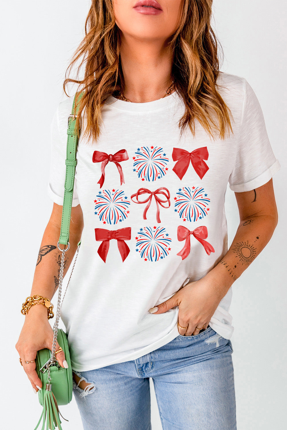 Sunset and Swim  Bow Graphic Round Neck Short Sleeve T-Shirt Sunset and Swim   