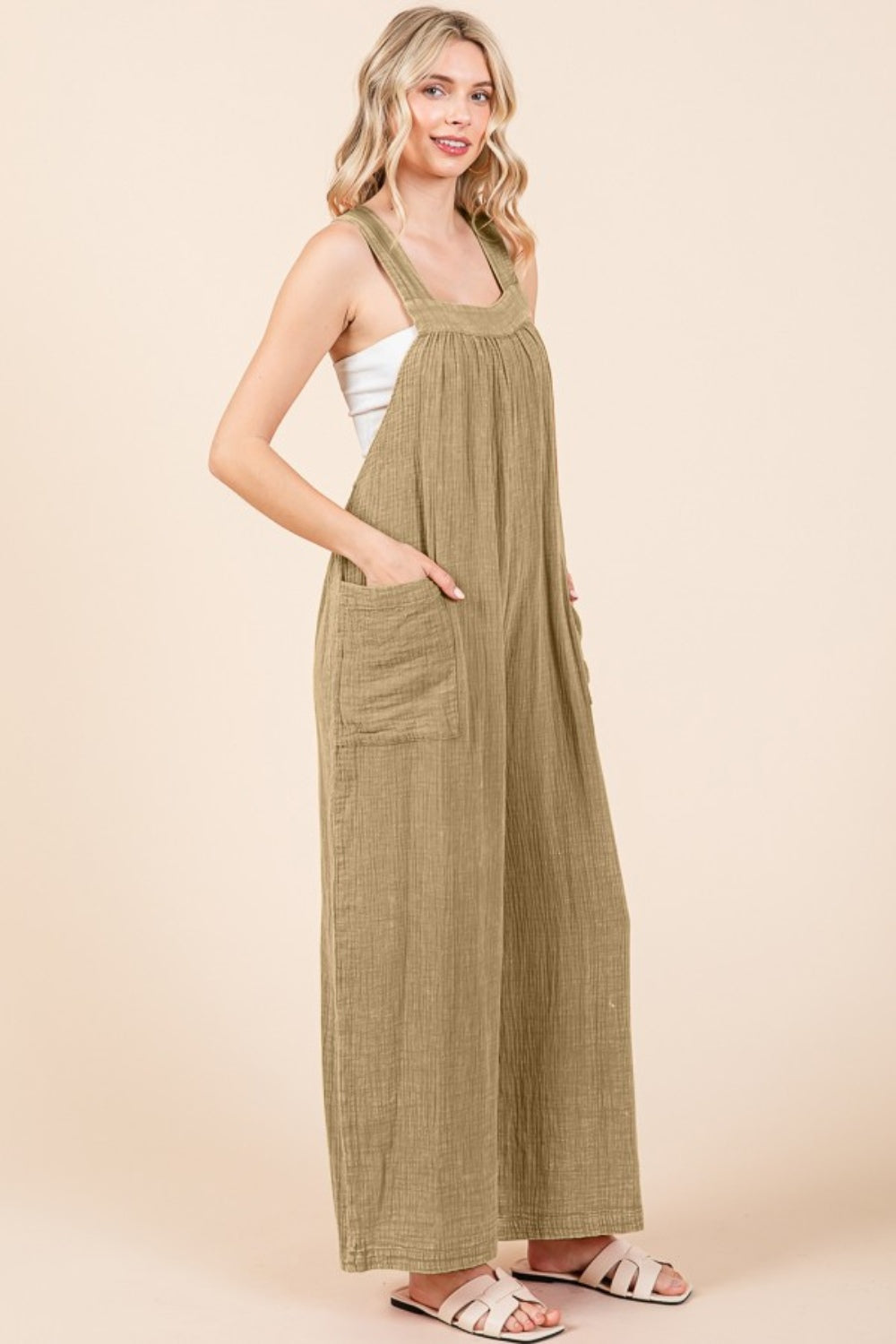 Culture Code Full Size Pocketed Sleeveless Wide Leg Overalls Sunset and Swim   