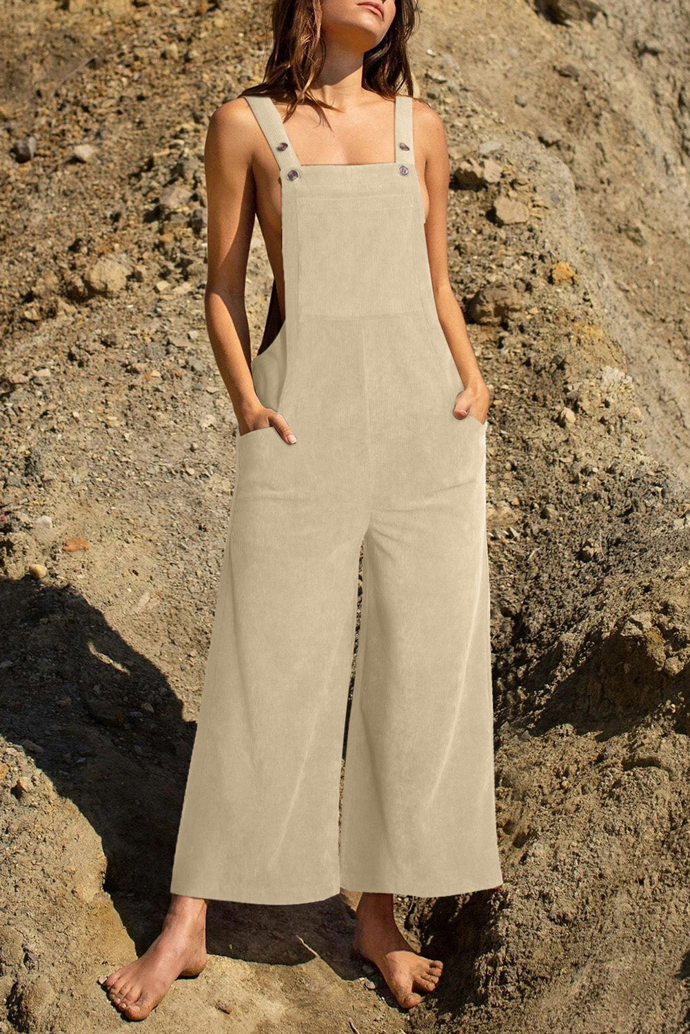 Sunset and Swim  Pocketed Wide Leg Overall Sunset and Swim Ivory S 