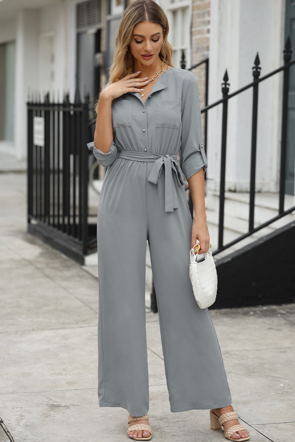 Pocketed Tied Wide Leg Jumpsuit Sunset and Swim   