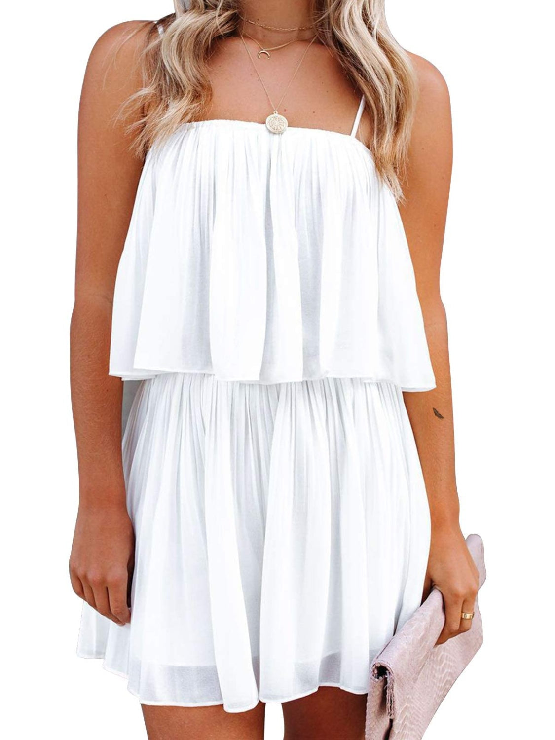 Sunset Vacation  Ruched Spaghetti Strap Romper  Sunset and Swim   