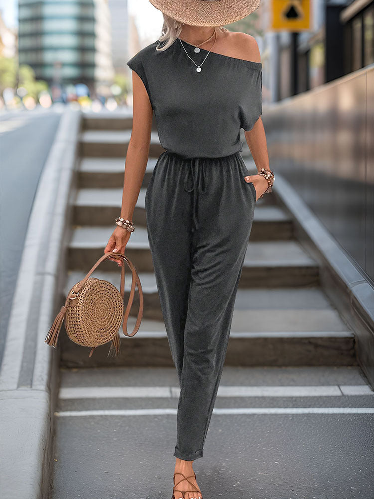 Single Shoulder Short Sleeve Jumpsuit Sunset and Swim   