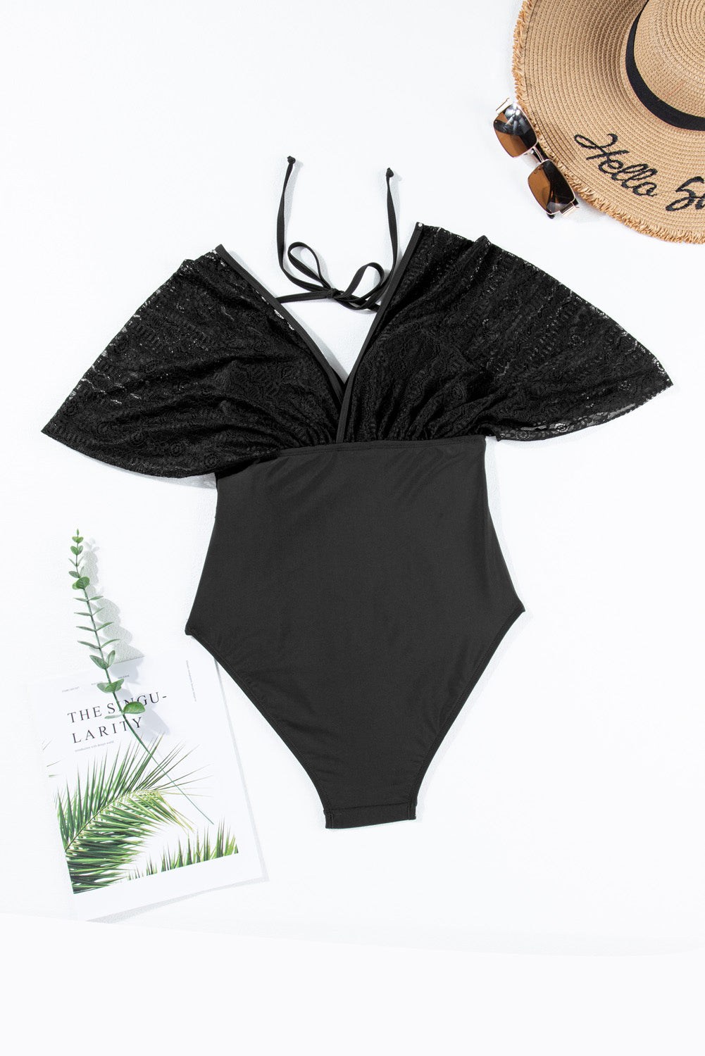 Sunset and Swim  Tied Lace Detail V-Neck Half Sleeve One-Piece Swimsuit Sunset and Swim   