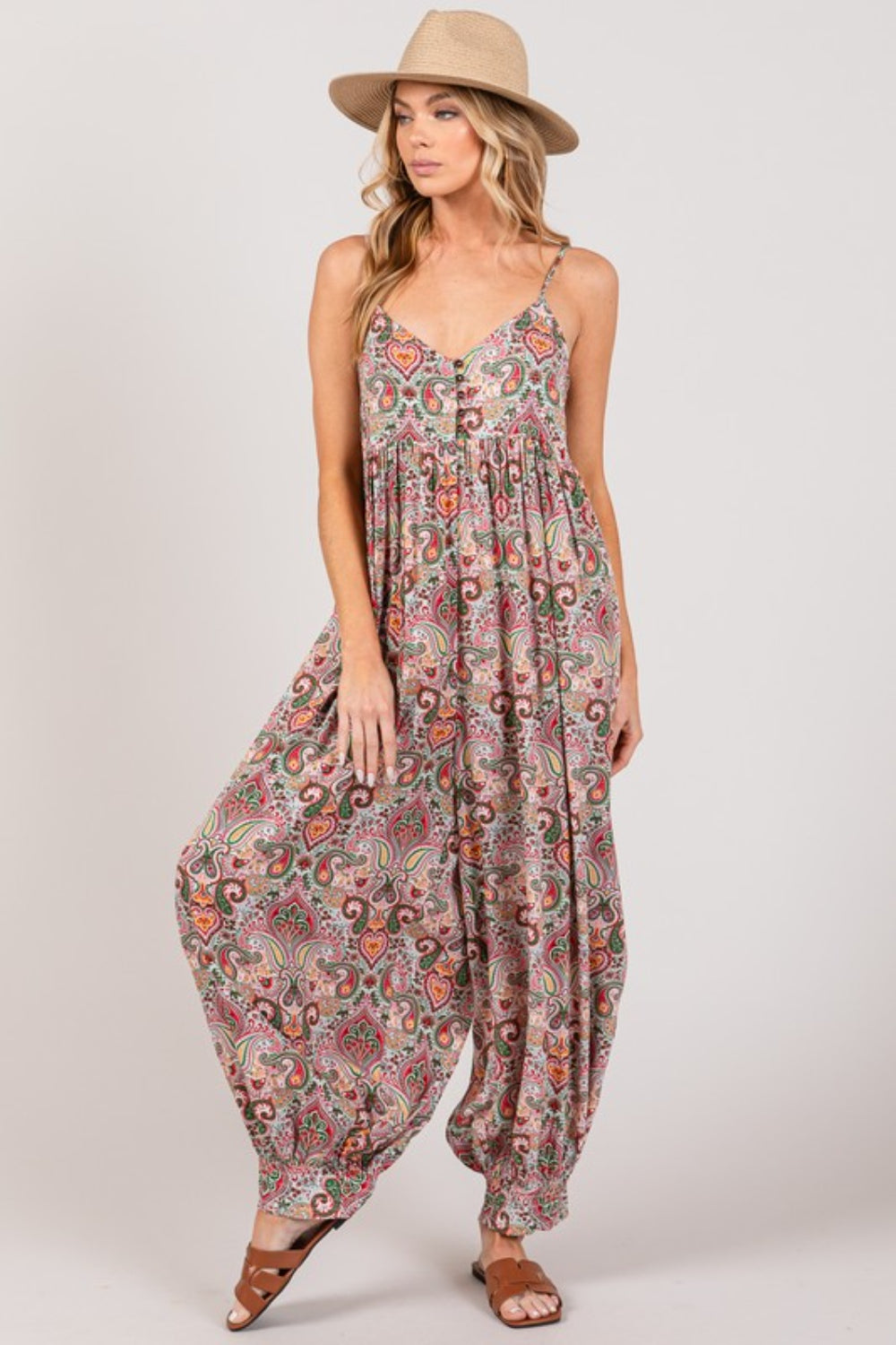 SAGE + FIG Multi Paisley Print Sleeveless Jumpsuit Sunset and Swim   