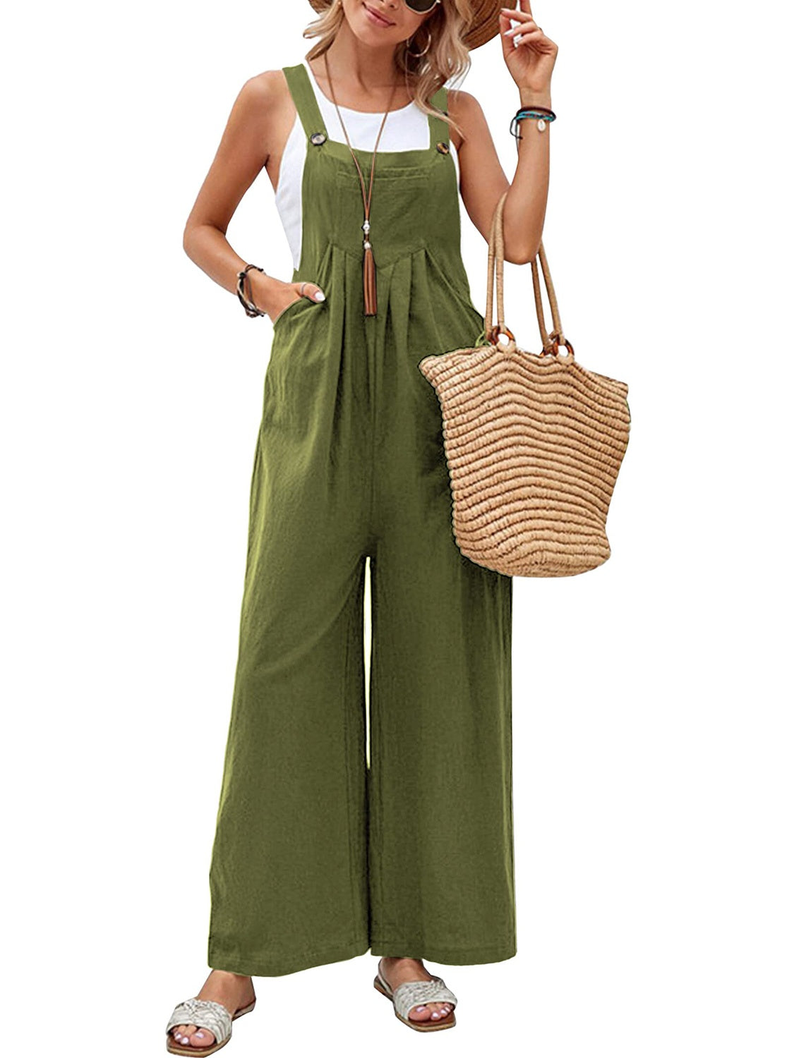 Full Size Square Neck Wide Strap Overalls Sunset and Swim   