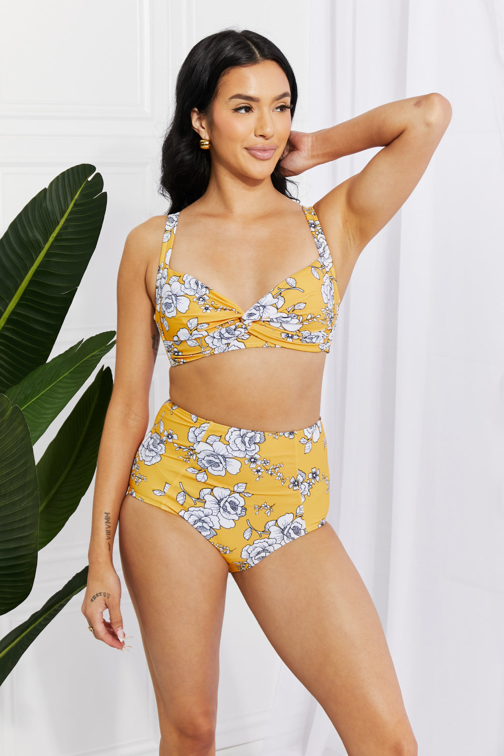 Marina West Swim Take A Dip Twist High-Rise Bikini in Mustard Sunset and Swim   