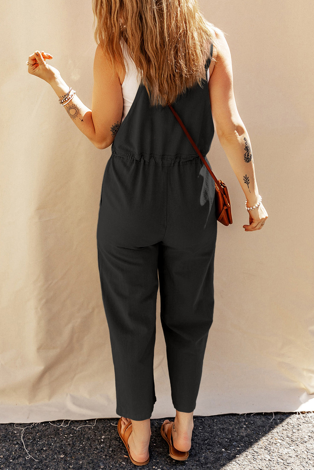 Drawstring Wide Strap Overalls with Pockets Sunset and Swim   