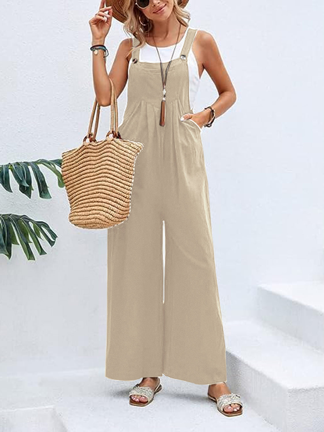 Full Size Wide Leg Overalls with Pockets Sunset and Swim   