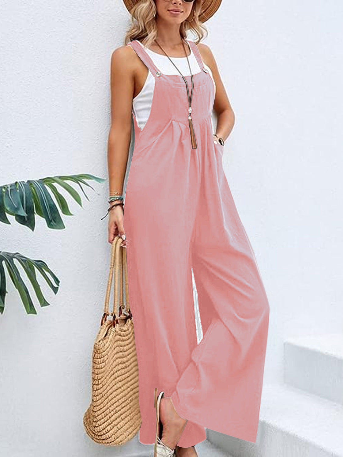 Full Size Wide Leg Overalls with Pockets Sunset and Swim   