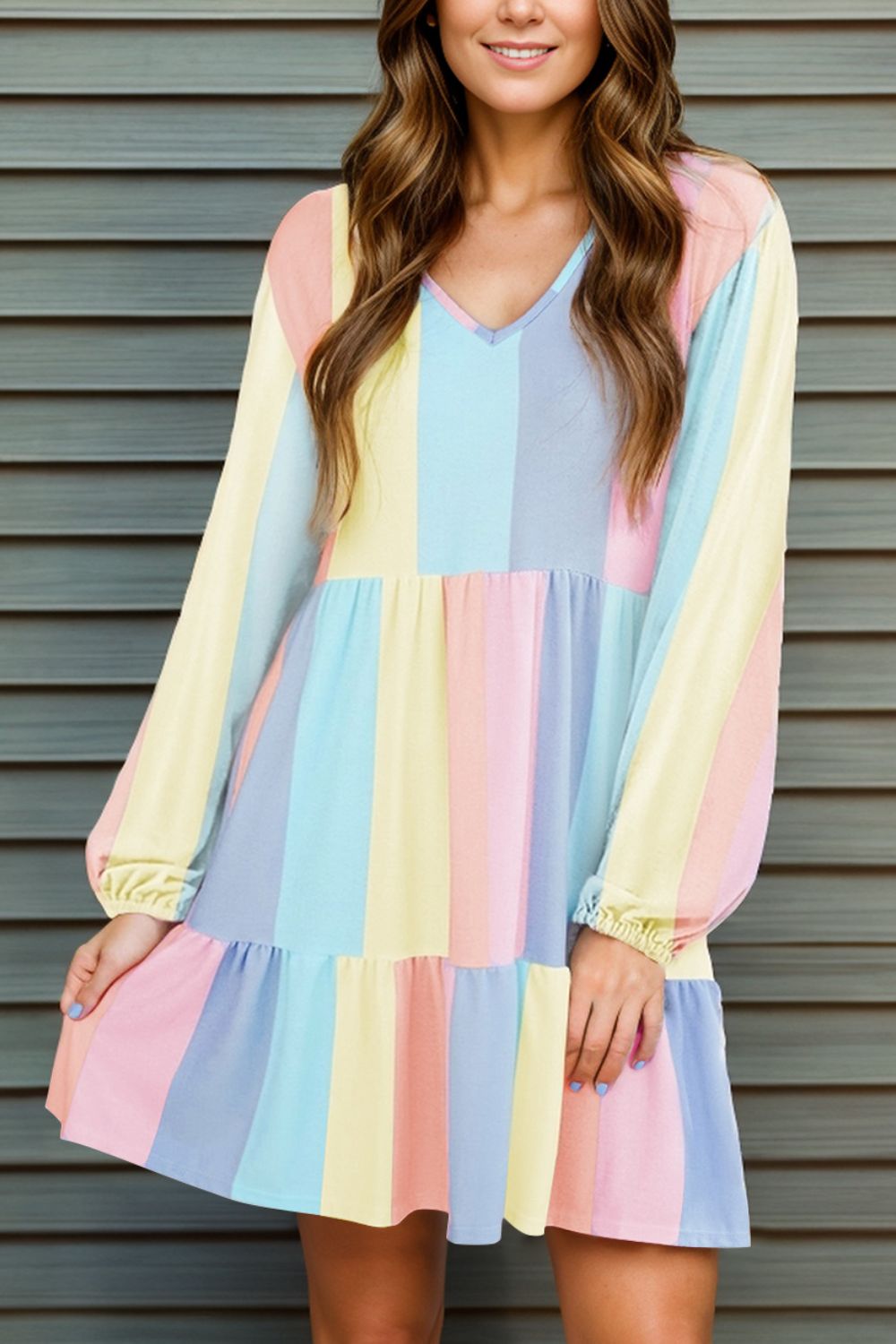 Color Block Long Sleeve Mini Dress Sunset and Swim Light Blue S 