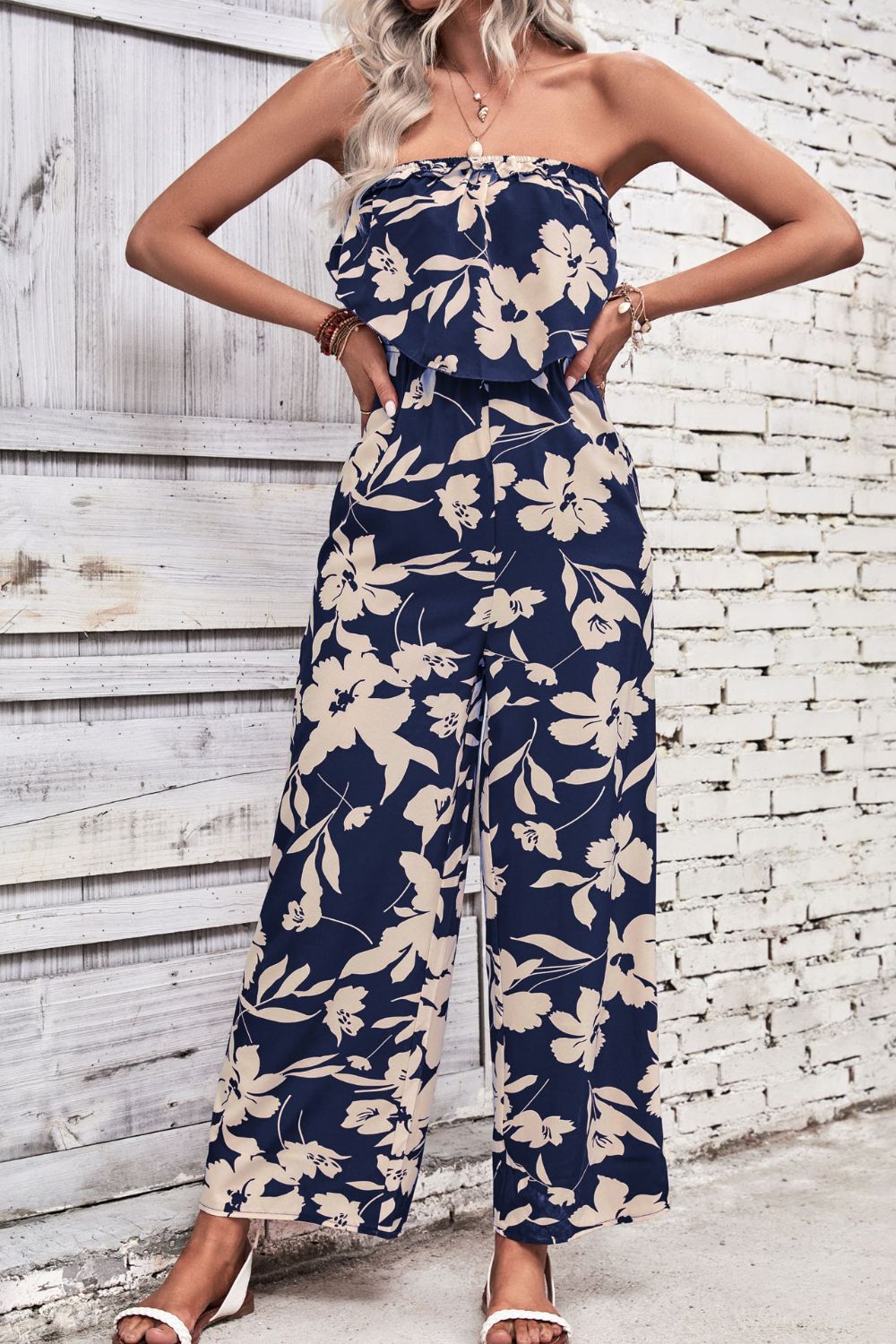 Floral Strapless Wide Leg Jumpsuit  Sunset and Swim   