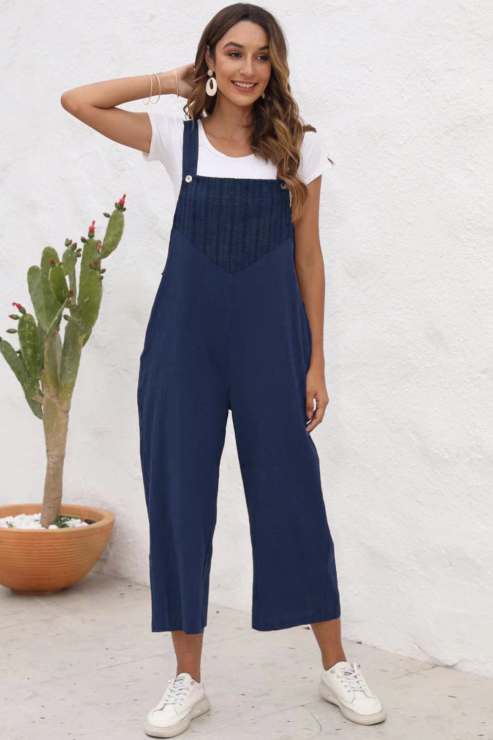 Sunset and Swim  Plus Size Square Neck Wide Strap Jumpsuit Sunset and Swim Navy S 