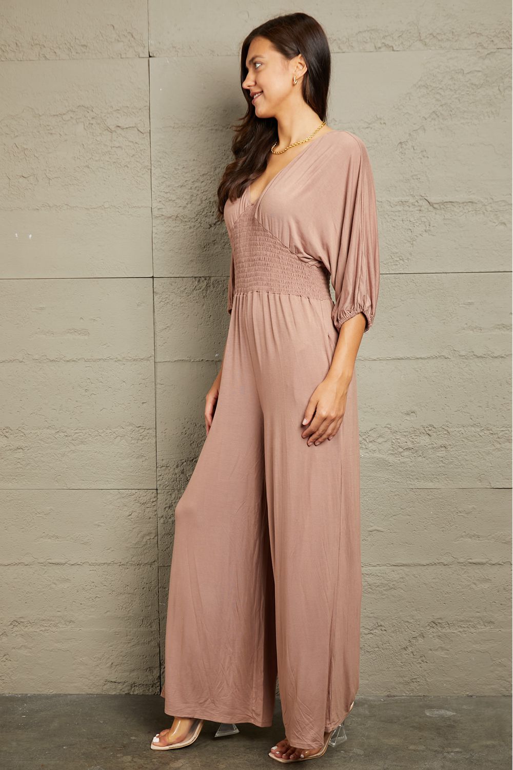 Culture Code Full Size Smocking Waist Jumpsuit  Sunset and Swim   
