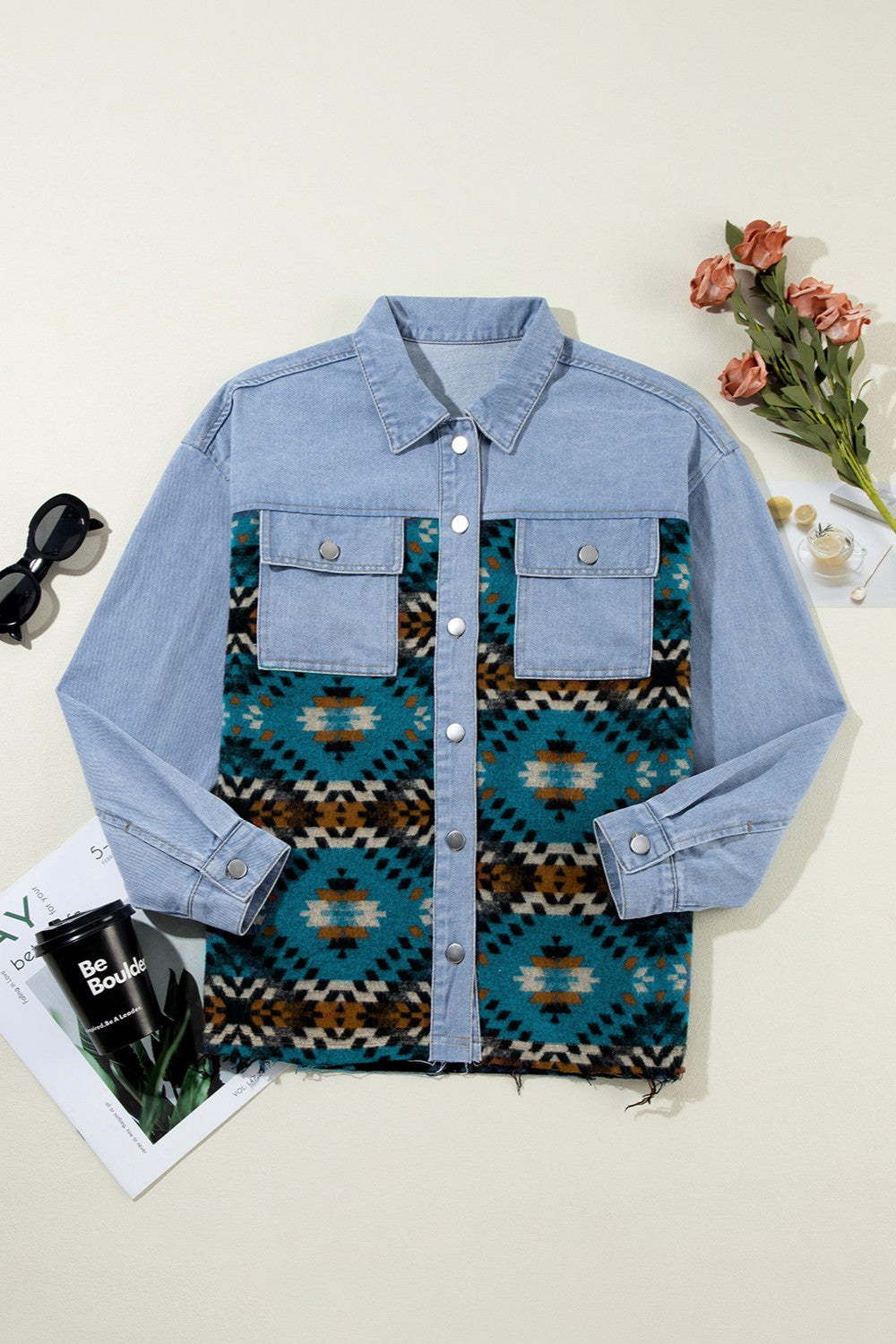 Pocketed Button Up Long Sleeve Denim Jacket Sunset and Swim   