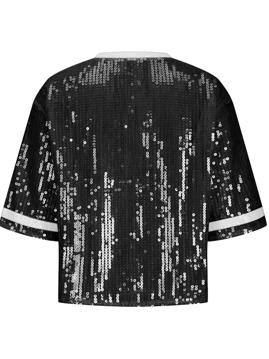 Sequin Football Round Neck Half Sleeve Top Sunset and Swim   