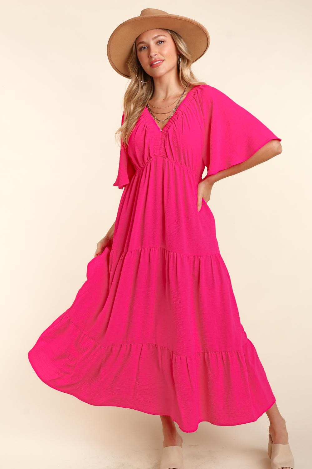 Sunset Vacation Tiered Babydoll Maxi Dress with Side Pocket Sunset and Swim   