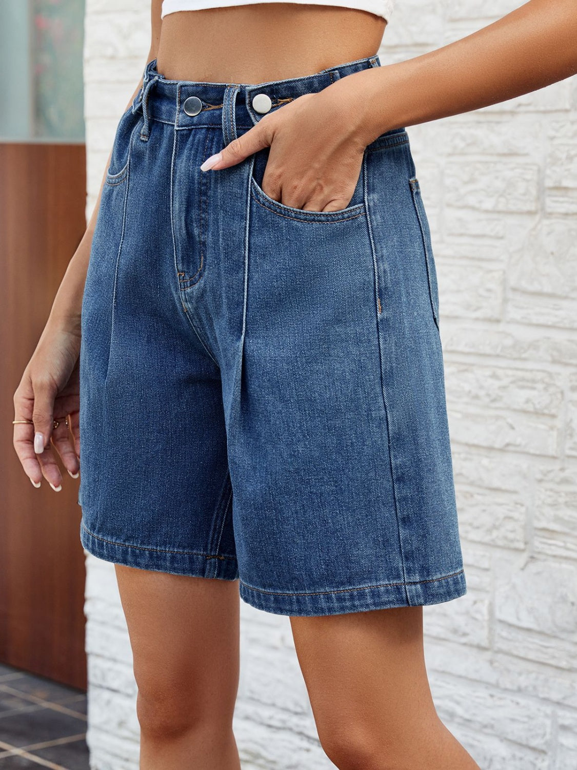 High Waist Denim Shorts with Pockets Sunset and Swim   