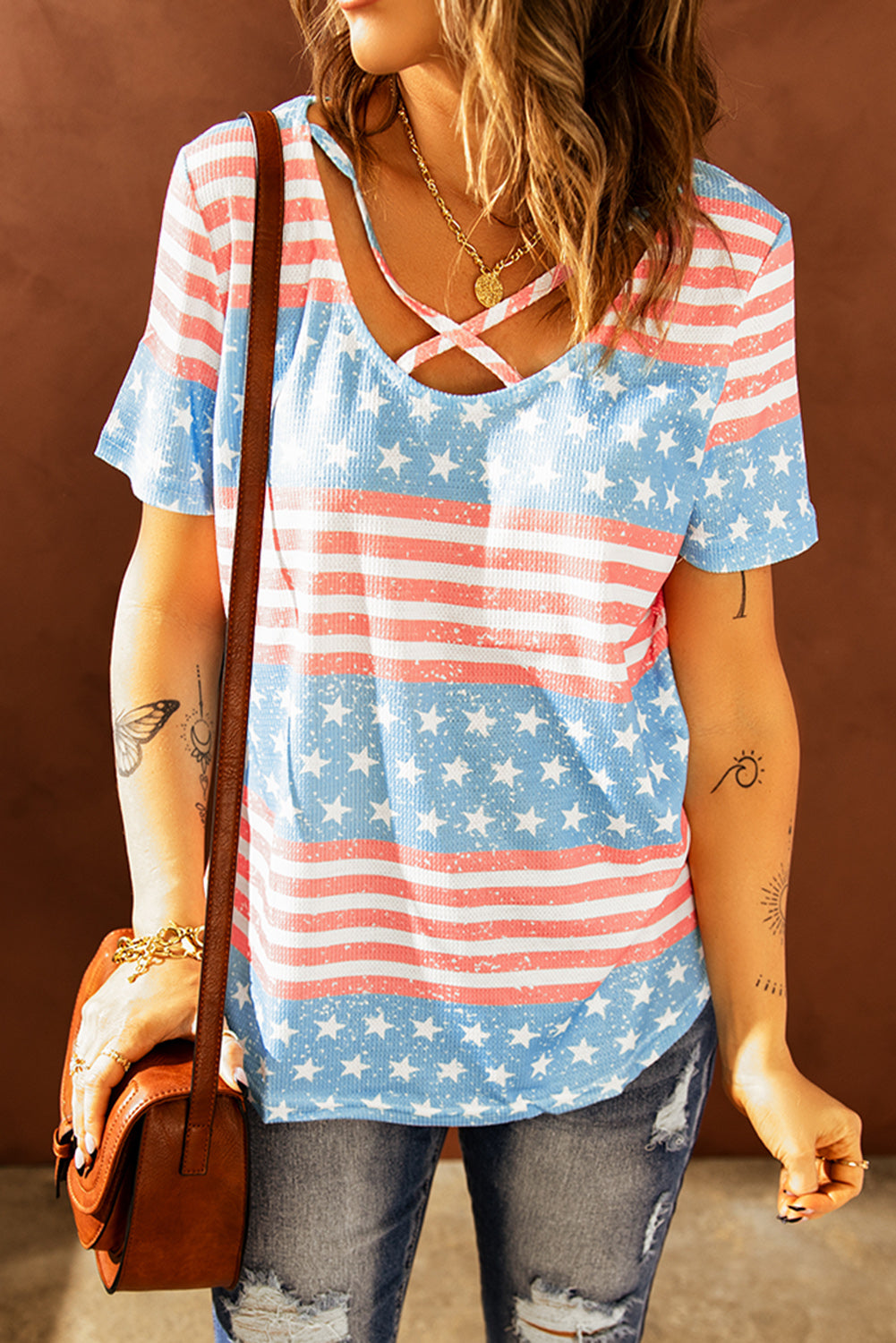 Stars and Stripes Crisscross Tee Sunset and Swim Multicolor S 